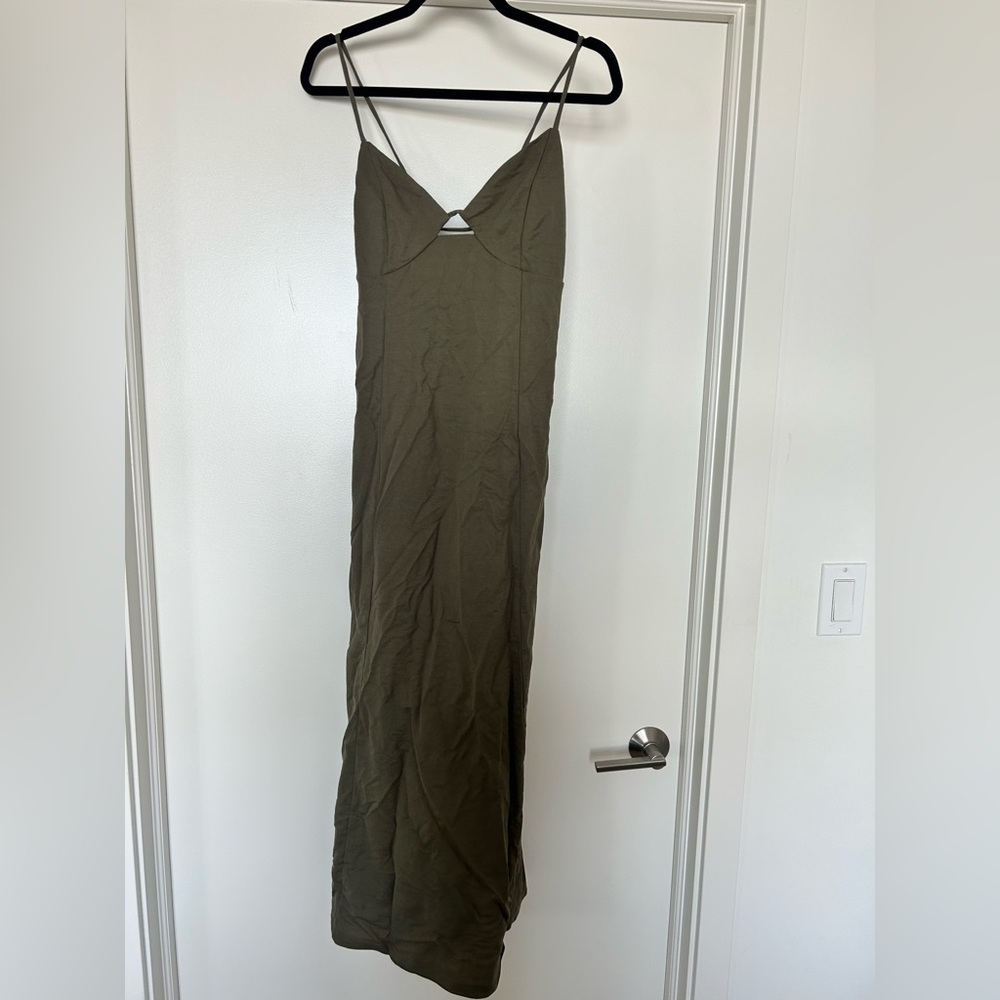 Mango Olive Maxi Dress with Spaghetti Straps